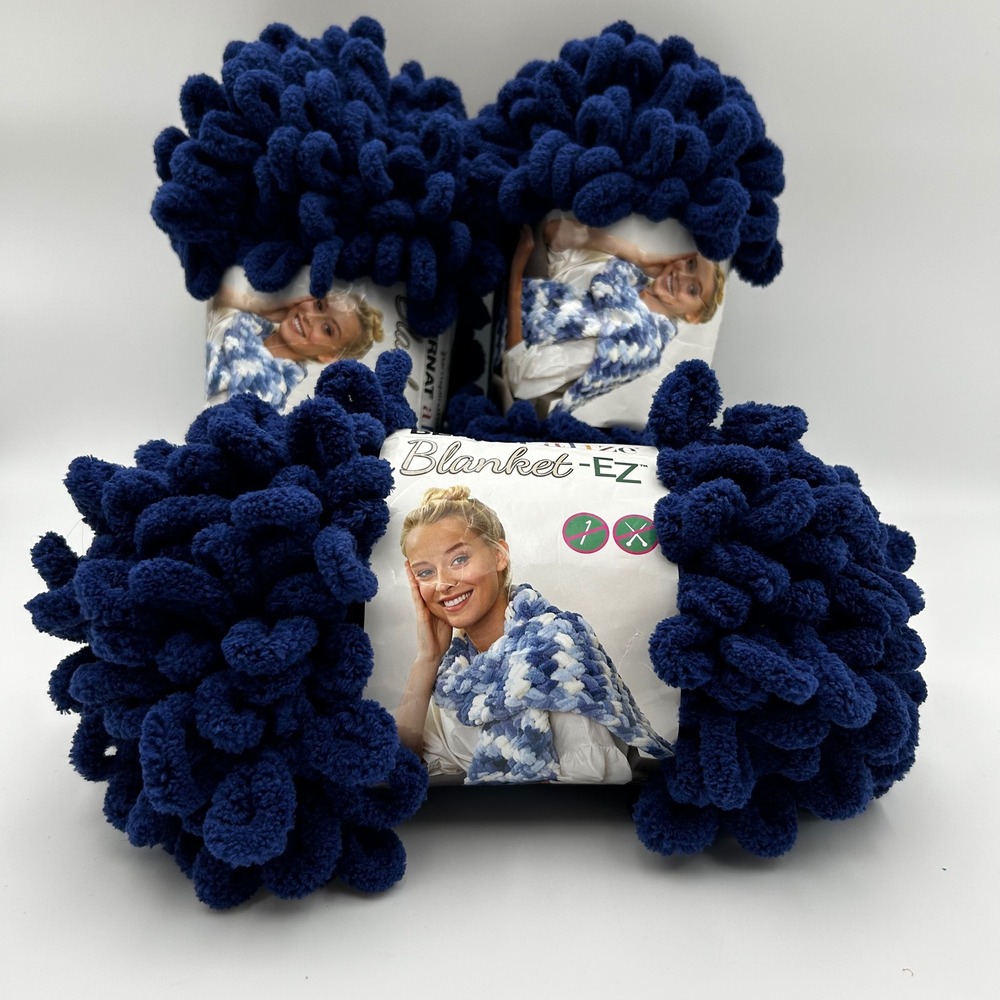 3 Bernat Alize Blanket-EZ Loop Yarn Twilight Blue Jumbo 7 Finger Knitting 18yd